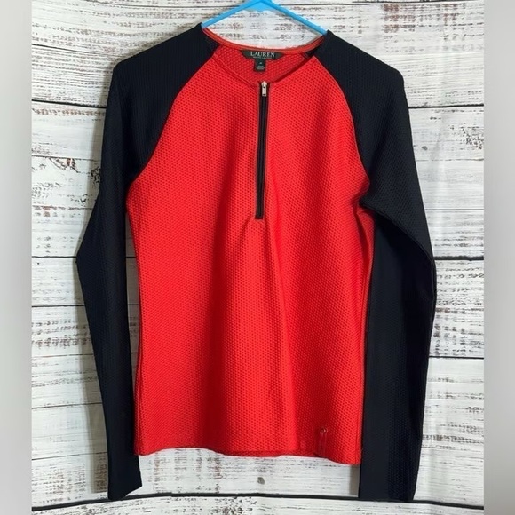 Tops - Lauren Ralph Lauren Red and Black Zip-Front Pullover Sweater